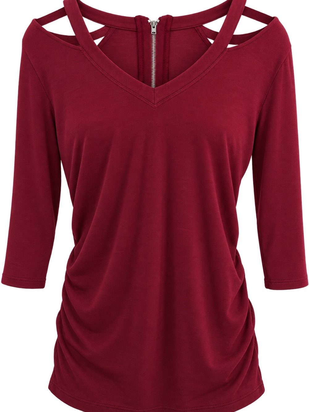 Maurices Burgundy V-Neck Strappy Long Sleeve Top